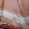 Kimono – Excellent Condition – Pure Silk Rinzu Chirimen Vermilion Brown with Shaded Hem, Dew and Grass with Floral Stem Pattern – Includes Basting Thread - Image 5