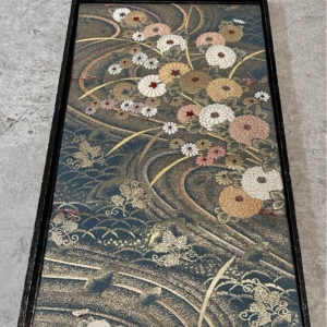 Unused Obi – Fukuro Obi with Basting Thread, Green and Gold Woven Fabric, Kimono Accessory, Pure Silk (Shōken)