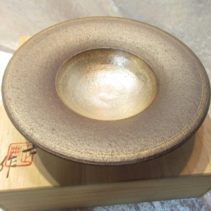 Gold and silver glazed bowl with artist’s signature — comes with original wooden box (tomobako)